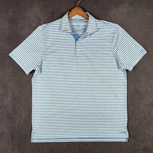 johnnie-O Polo Shirt Mens XL Neptune Blue Striped Short Sleeve‎ Performance